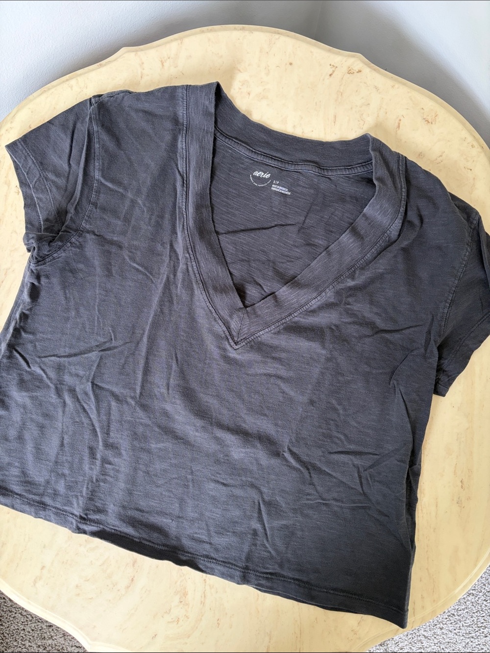 aerie Short Sleeve V-Neck Tee in Charcoal
